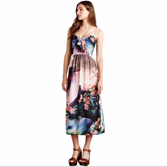 Anthropologie Corey Lynn Calter Daybreak Midi Floral Watercolor Dress Romantic - Picture 1 of 11
